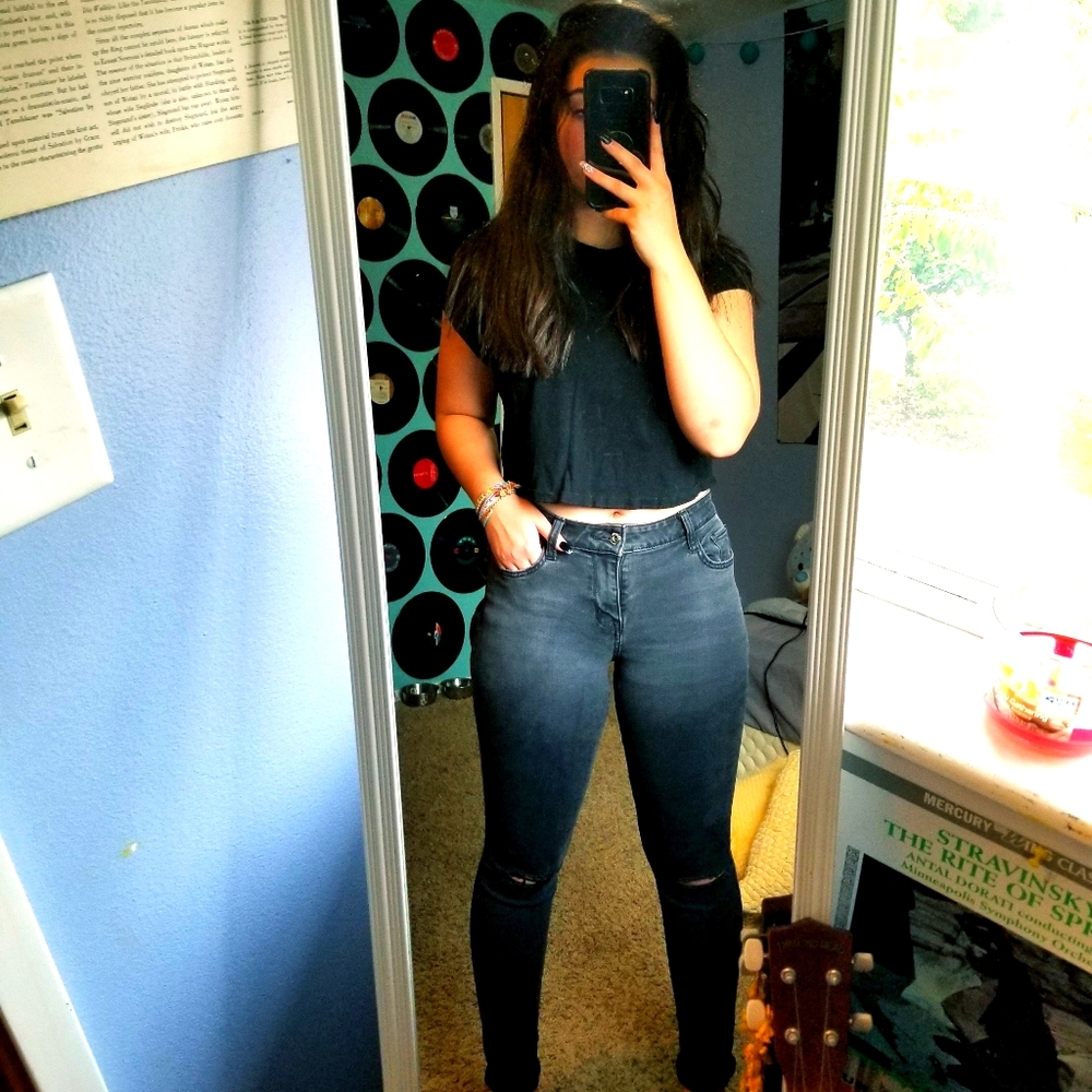 black ripped jeans